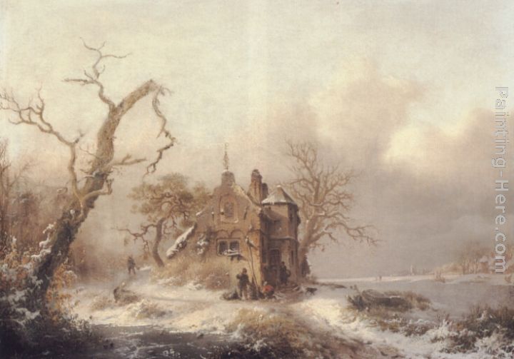 Figures in a Winter Landscape painting - Frederik Marianus Kruseman Figures in a Winter Landscape art painting